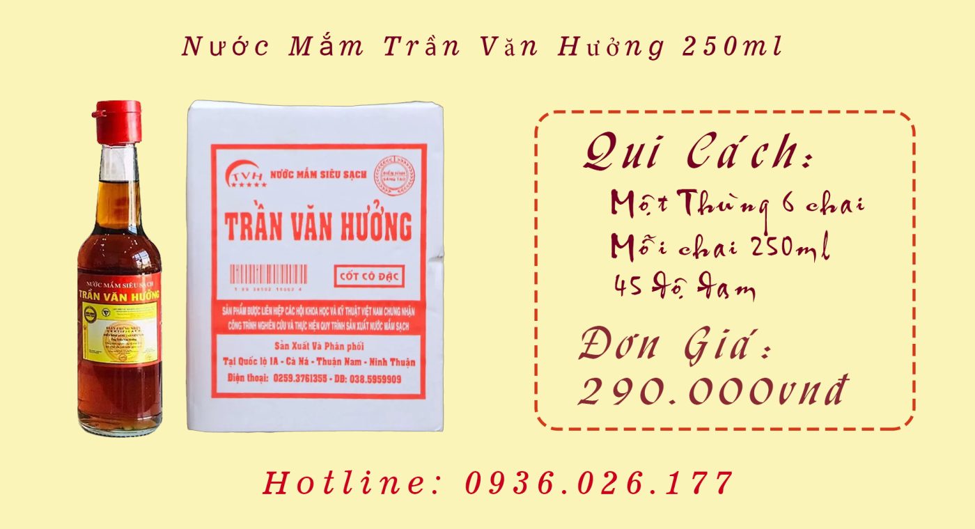 Nước Mắm Trần Văn Hưởng Cốt Cô Đặc – 250ml 45 Đạm (Hộp 6 Chai Thủy Tinh Cao Cấp)
