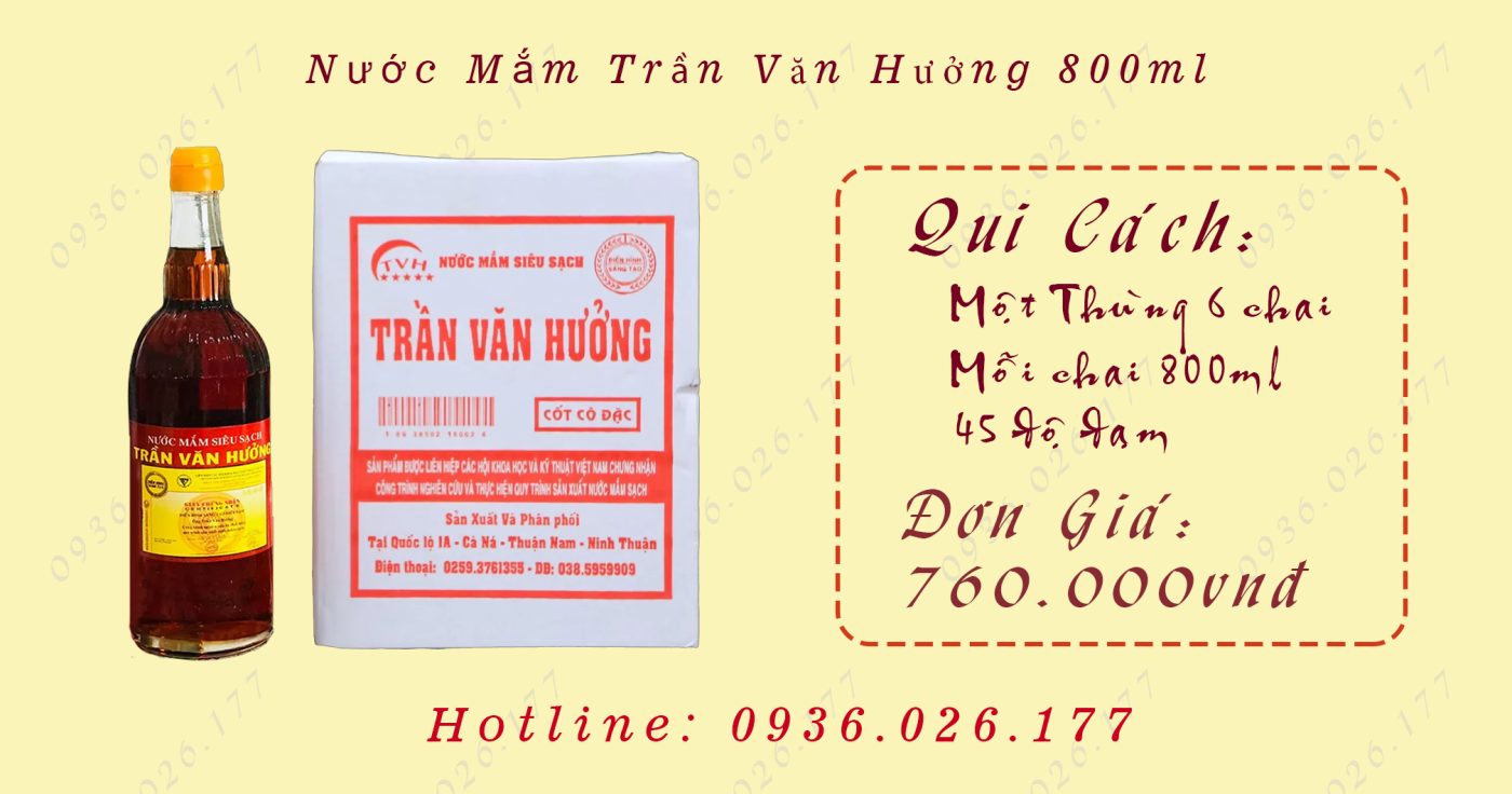 Nước Mắm Trần Văn Hưởng Cốt Cô Đặc – 800ml 45 Độ Đạm (Hộp 6 Chai Thủy Tinh Cao Cấp)