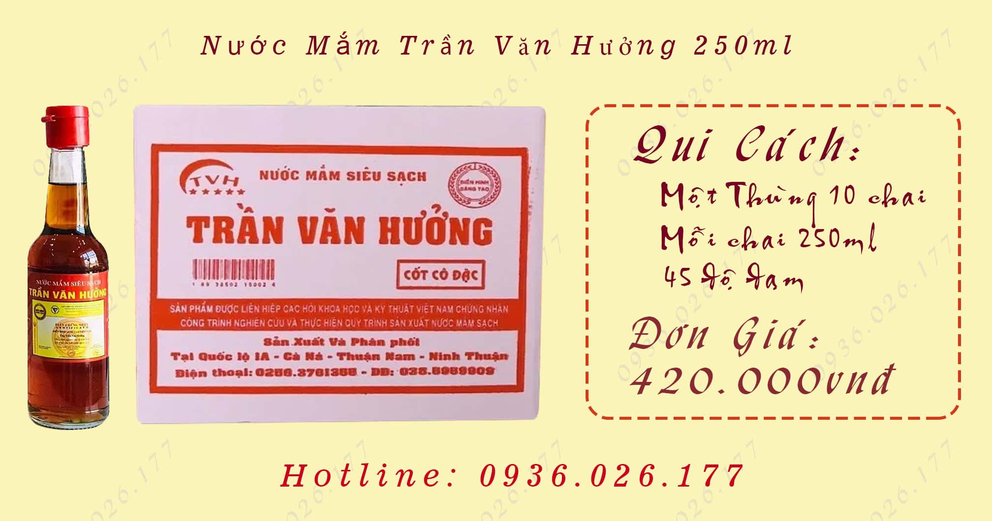 Nước Mắm Trần Văn Hưởng Cốt Cô Đặc – 250ml 45 Đạm (Hộp 10 Chai Thủy Tinh Cao Cấp)