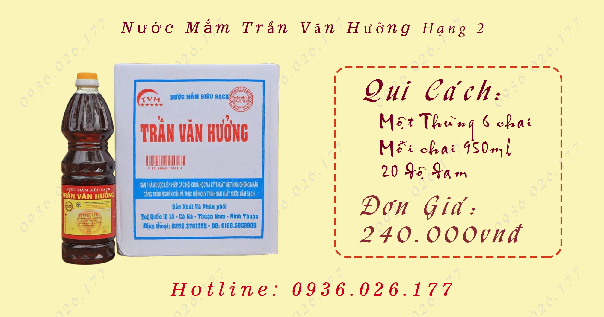 Nước mắm Trần Văn Hưởng 20 Đạm Thùng 6 chai 950ml