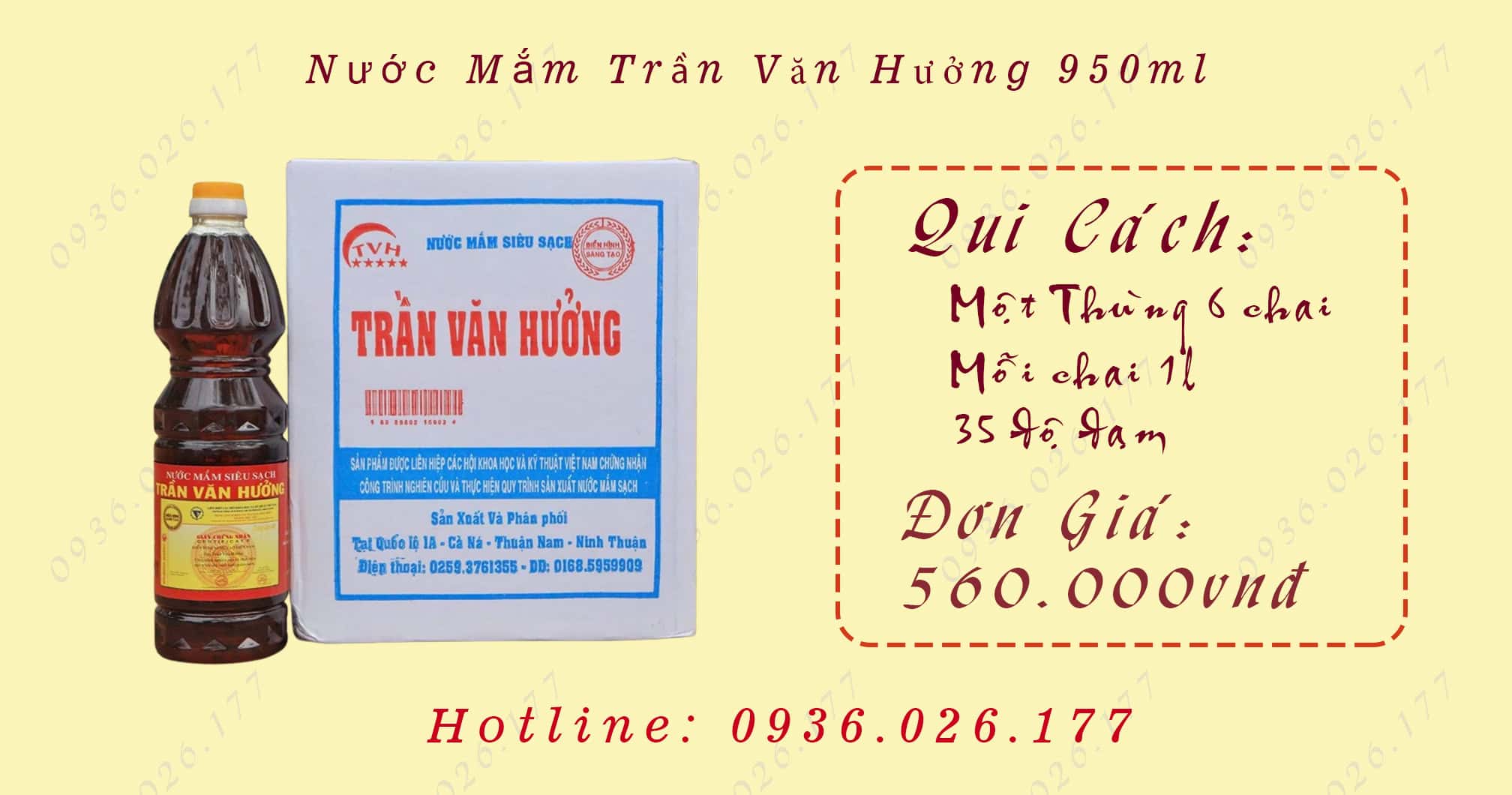 Nước Mắm Trần Văn Hưởng Loại Cốt Cá Cơm – 950ml 35 Độ Đạm (Hộp 6 Chai Nhựa)